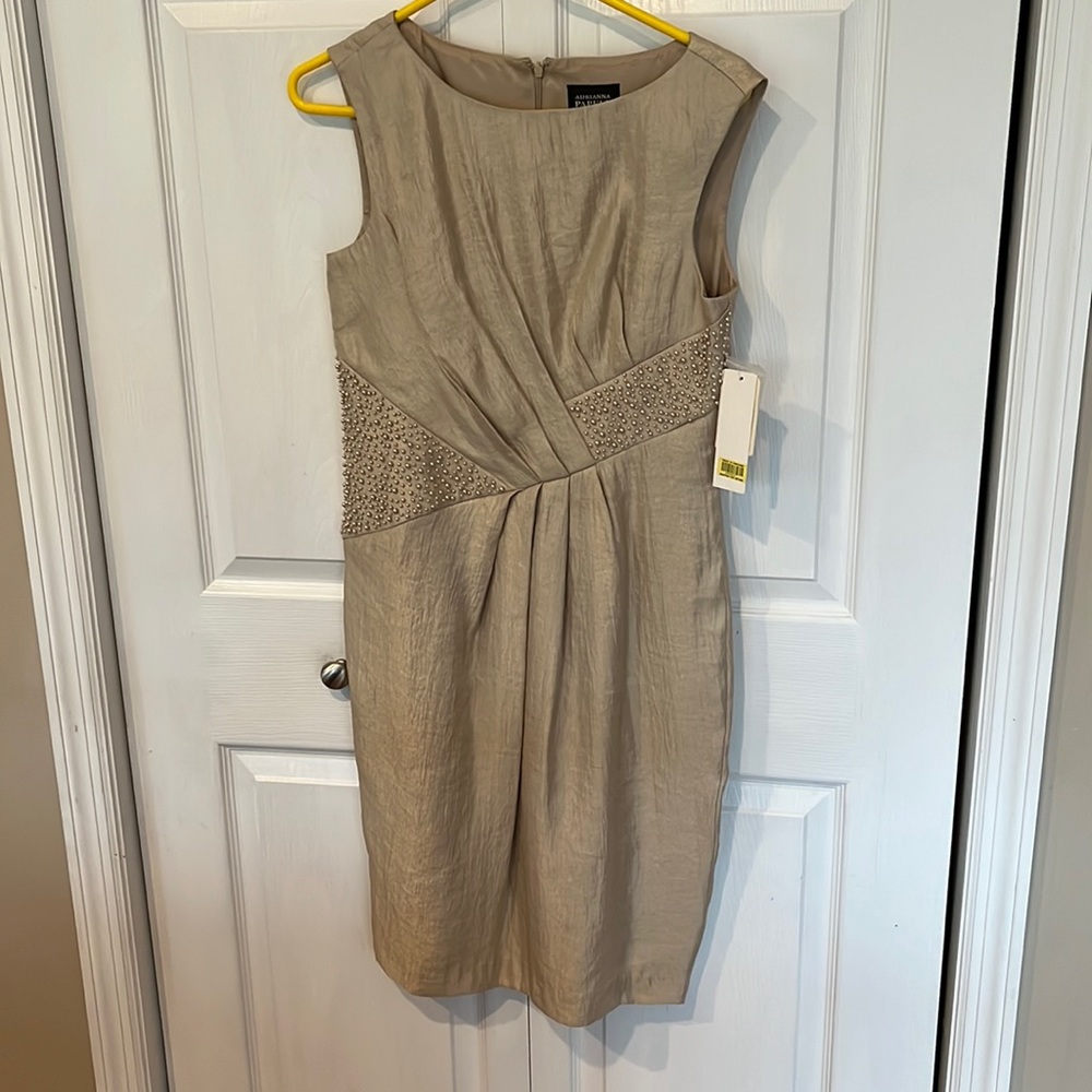 Adrianna Papell shimmery champagne formal dress 8